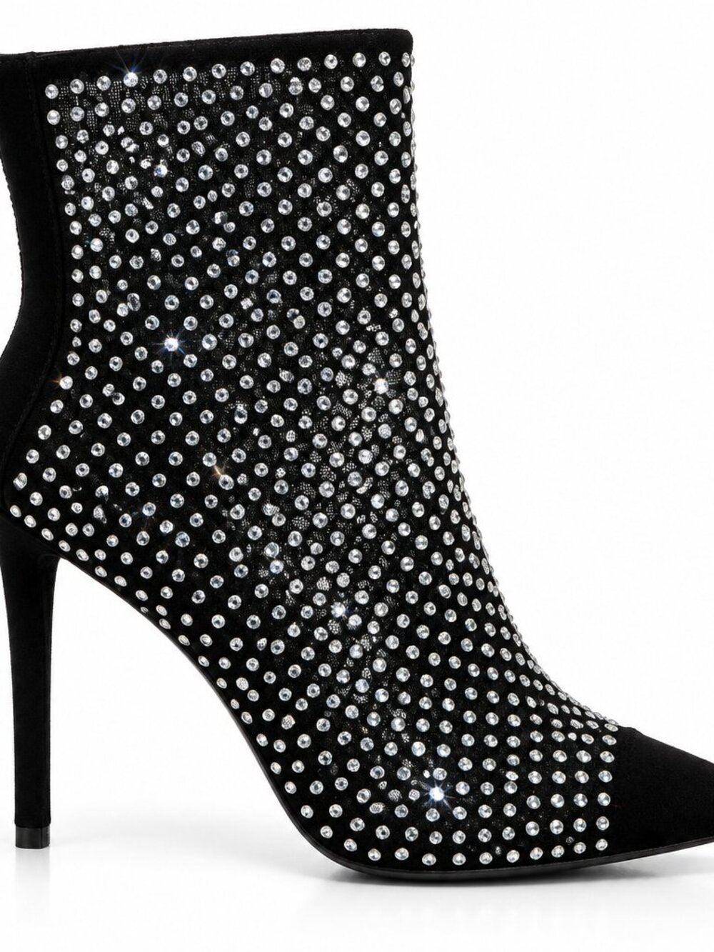 Aqua Black Rhinestone mesh Heeled Booties Size 7.5